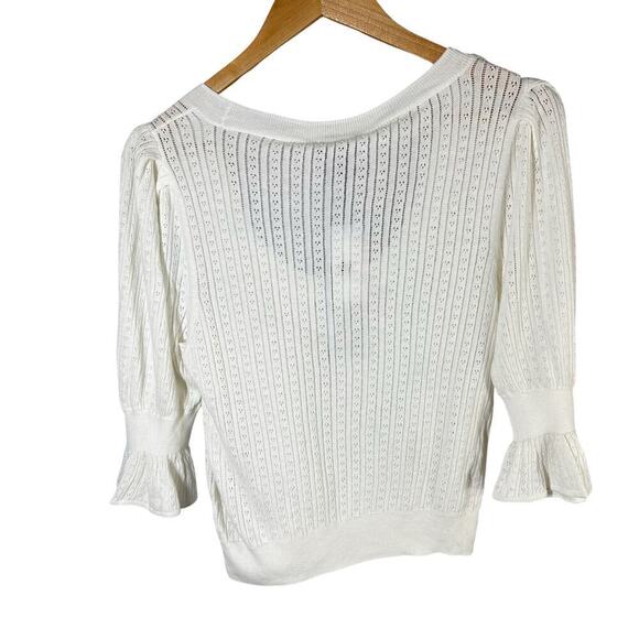 PAIGE Magnolia Ivory Sweater Size Medium Lightweight Sheer Silk Blend Stretch - Picture 2 of 11